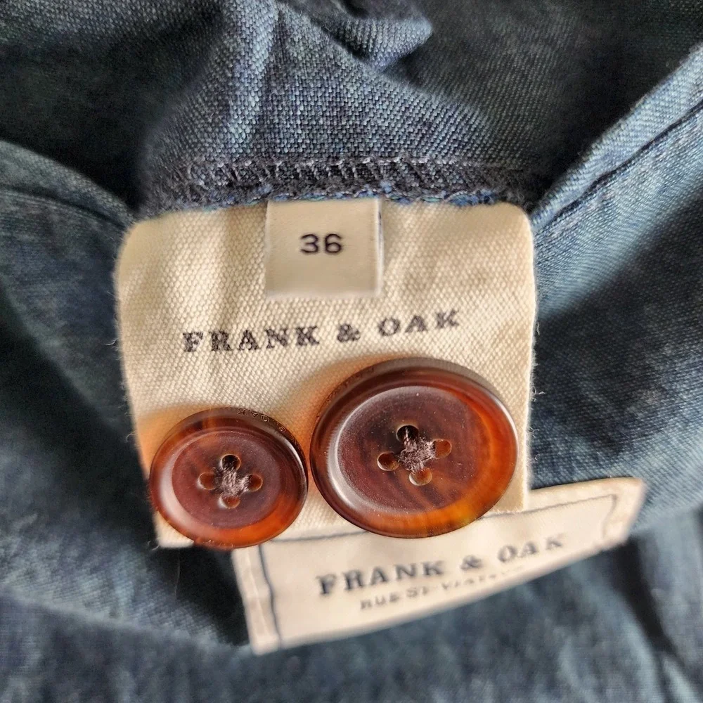 Frank and Oak Blazer Laurier Fit Heather Blue Classic Preppy Quiet Luxury Sz 36